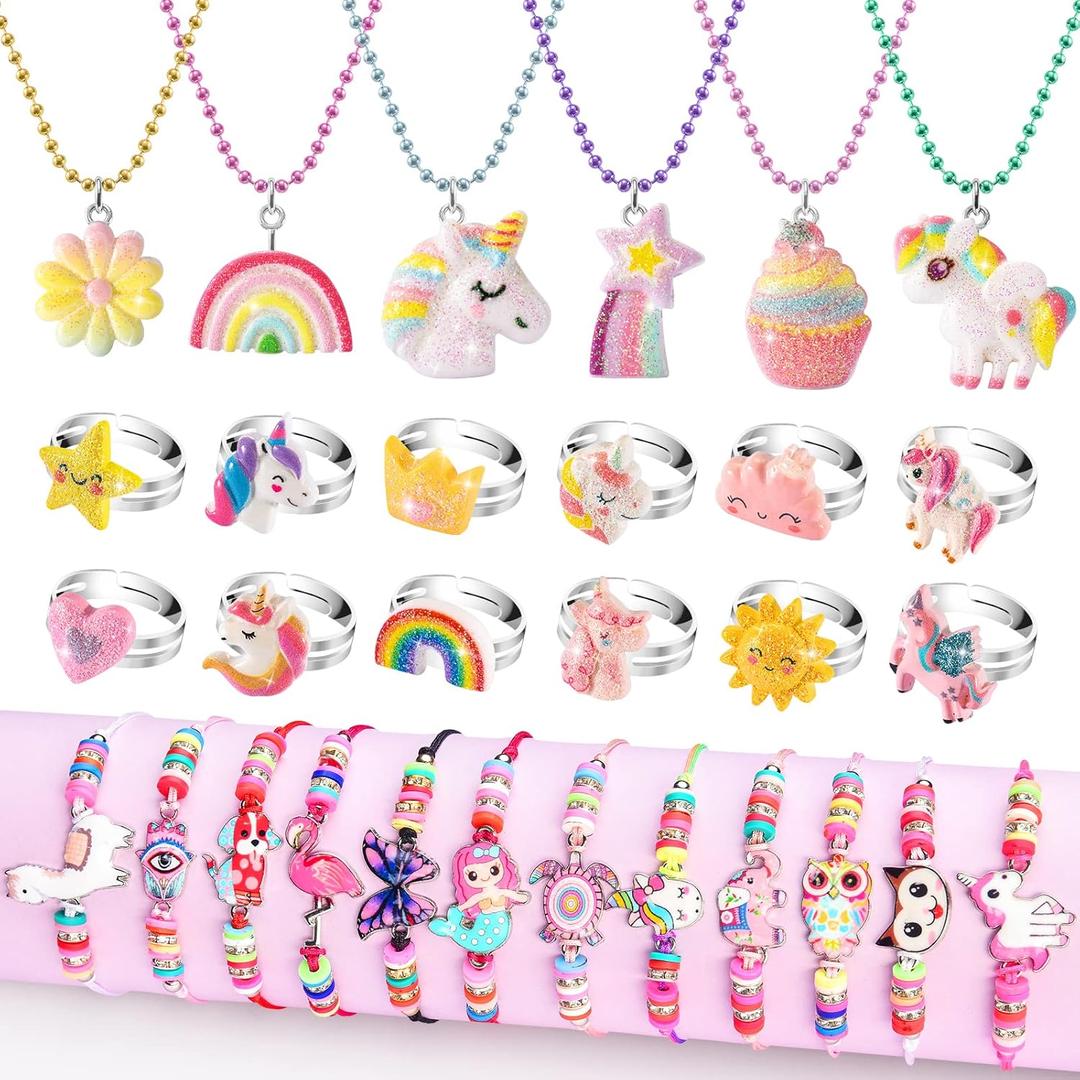 Kids Jewelry for Little Girl Toys 4-6 4-5, Toddler Jewelry Set for Costume & Dress Up Ages 6-8, Play Rings Necklace Bracelets for Toddlers, Unicorn Gifts for 3-5 5-7 3 4 5 6 7 8 Year Old Gift Ideas