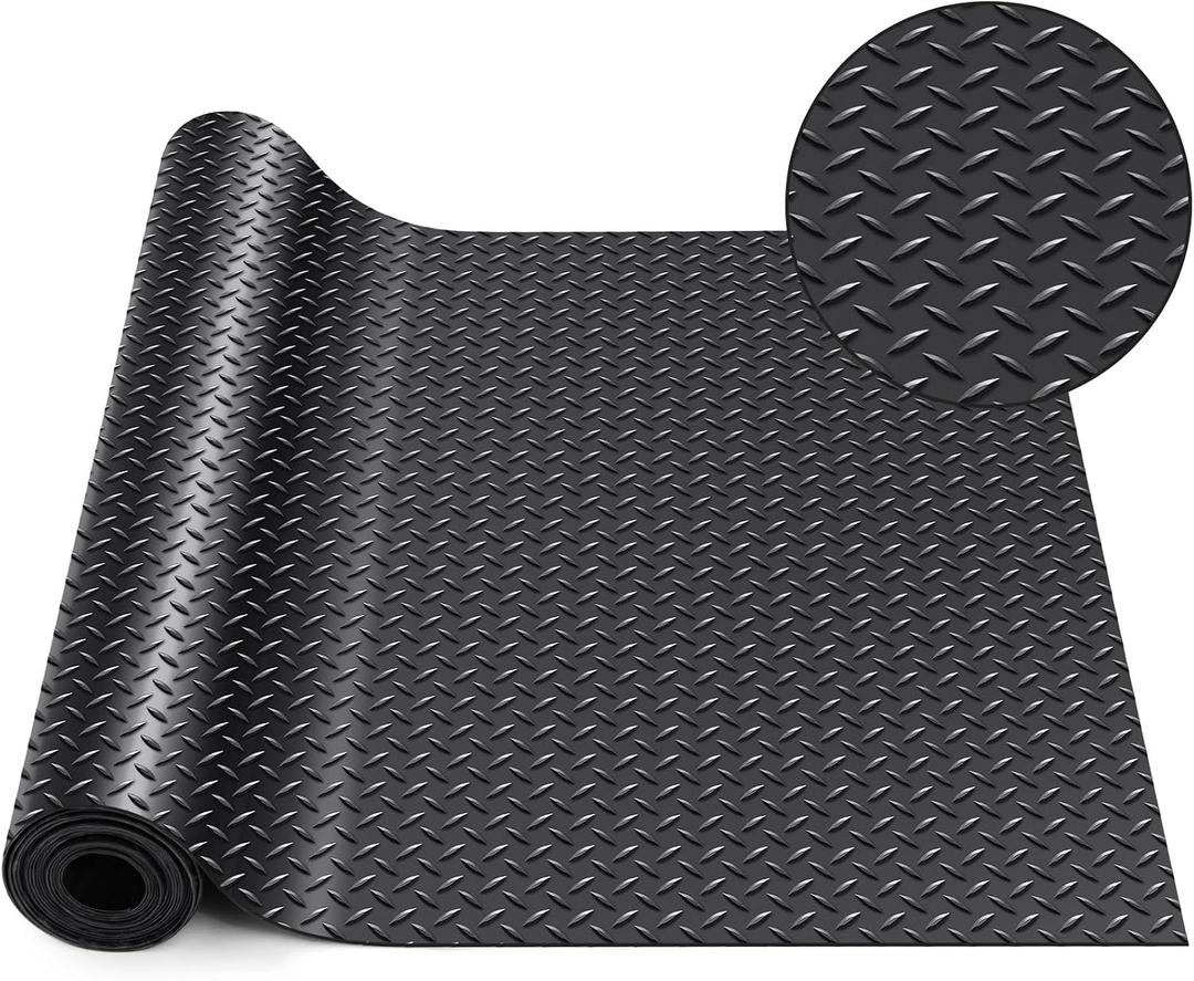 Breling 20 in x 10 ft Rubber Diamond Plate Rolls Garage Floor Mat for Under Car, Heavy Duty Flooring Rug for Trailers Garage, PVC Water/Stain Outside Resistant Parking Rv Tool
