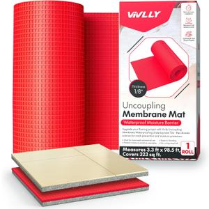 1/8 Uncoupling Membrane for Tile, Stone, Concrete, Shower Walls, Bathroom Floors Waterproof, Anti-Fracture Underlayment Mat (3.3ft x 98.5ft, 323 sq ft) Colors May Vary