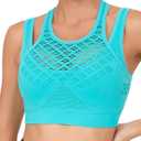 RUNNING GIRL Sports Bras for Women High Support,Seamless Ribbed Longline High Neck Sports Bra Racerback Padded Crop Top Yoga (L)