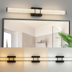Modern LED Bathroom Vanity Light 24 inch 18W Dimmable 3CCT Bathroom Light Fixture Over Mirror Rectangle Bath Vanity Light Bar with Crystal Acrylic Shade (Matte Black)