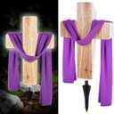 He Is Risen Solar Cross Easter Decorations for Home Outside Lighted Wood Grain Stake with 59" Purple Scarf Religious Christian Memorial Sign for Cemetery Grave Garden Yard Holiday Patio Lawn