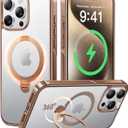 CASEKOO Desert Titanium 360° Polished for iPhone 15 Pro Case with Spin Magnetic Stand [Compatible with Magsafe][16FT Military Protection] Clear Back for 15 Pro Case Ring Kickstand 6.1'', Rose Gold