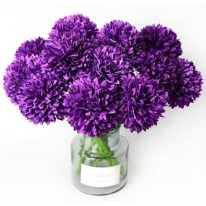Tinsow 10Pcs Artificial Flowers Purple Faux Ball Chrysanthemum Bouquet Flowers Wedding Bouquet for Home Garden Party Wedding Decoration