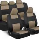 BDK PolyPro Seat Covers Full Set in Beige on Black  Front and Rear Split Bench Seat Covers for Cars, Easy to Install , Car Accessories for Auto Trucks Van SUV