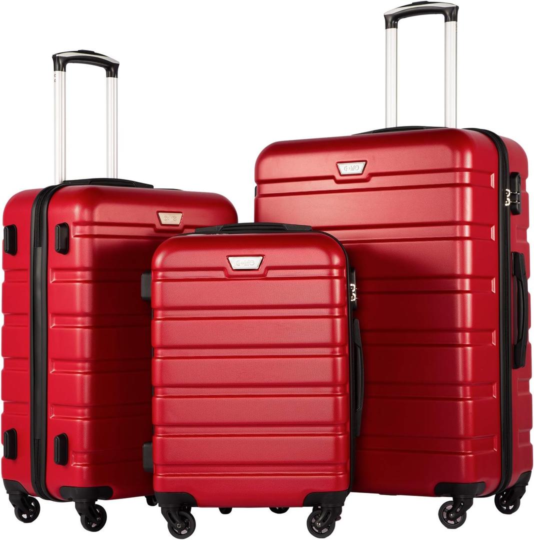Coolife Luggage 3 Piece Set Suitcase Spinner Hardshell Lightweight TSA Lock (20in24in28in, red)