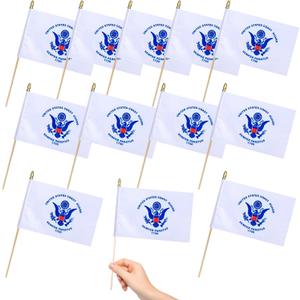12 Pack USA Coast Guard Miniature Small Wooden Stick Flags Military Mini Handheld Flag Patio Lawn & Garden Outdoor Decorations,8x5 Inch