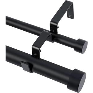 OLV Black Double Curtain Rod, 1 Inch Dual Curtain Rods for Windows 36 to 72 Inch, Heavy Duty Adjustable Telescopic Spliced Window Treatment Rods Set for Living Room Farmhouse