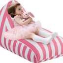 COMAX Bean Bag Chairs for Kids, Kid Beanbag Chair Stuffed with Filler, Toddler Lounge Chair Cotton, Lazy Floor Lounger for Girls and Boys, Premium Cotton Canvas (39.4"D x 23.6"W x 23.2"H, Pink Stripes)