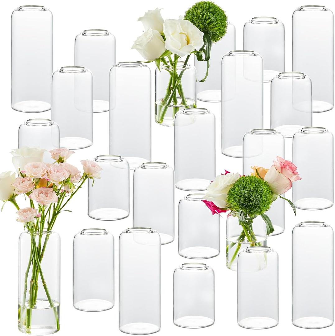 Glass Bud Vases Set of 24, Clear Flower Vase for Centerpieces, Small Vases for Flowers, Decor Centerpiece for Bathroom, Decorative Vases for House Warming