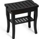 Bamboo Shower Bench, Spa Small Shower Stool for Inside Shower Waterproof, Bathroom Bench Seat with Storage Shelf for Adults Elderly Seniors, Wood Chair for Indoor or Outdoor Use, Black