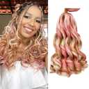 French Curly Braiding Hair 18Inch Long Curly Crochet Hair 8Packs Loose Wavy Synthetic French Curl Crochet Braiding Extensions (P27/613/pink)