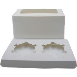 White/Brown Bakery Cupcake Box with Display Window & Cupcake Insert Fits 2 Standard Size Cupcakes and Muffins-25 Sets (white)