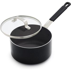 GreenPan x Bobby Flay 2.5QT Nonstick Saucepan with Glass Lid, PFAS-Free Diamond Ceramic, Induction Suitable, Stay-Cool Silicone Handle, Easy Clean Dishwasher & Oven Safe, Chef Pan, Black