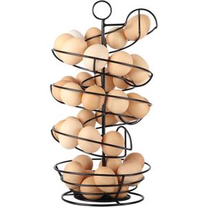 QUTREY Black Metal Egg Skelter with Storage Basket, Spiral Design Egg Holder for Large Egg for Countertop, Kitchen