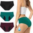 TANSTC Period Underwear for Women Heavy Flow Leakproof Menstrual Panties Postpartum Hipster Briefs 3 Pack (Medium, Black/Darkgreen/Winered)