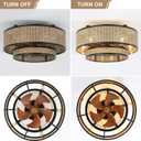 Boho Ceiling Fan with Light,19" 6-Speed Low Profile Flush Mount Ceiling Fan Chandelier with Remote Control,Bladeless/Quiet DC Motor,for Bedroom Kitchen Living Room