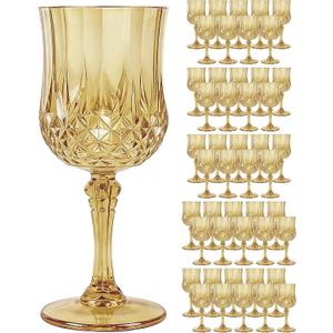 Plastic Wine Glasses Set, 7oz Vintage Goblets Shatterproof Unbreakable Reusable & Disposable, Drinking Glasses with Stem, for Wedding Outdoor Dinner Mother's Day Party (48pcs, Gold)