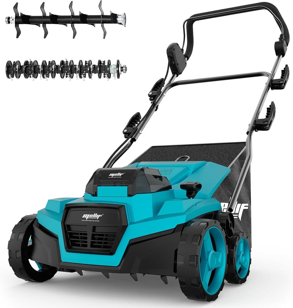 36V 15" Brushless Cordless Electric Dethatcher and Scarifier Compatible with Makita 18V Battery(Tool Only), w/12Gal Thatch Collection Bag, 5-Depth Adjustment, Quick-Fold, Walk Behind for Lawn Care (Blue)