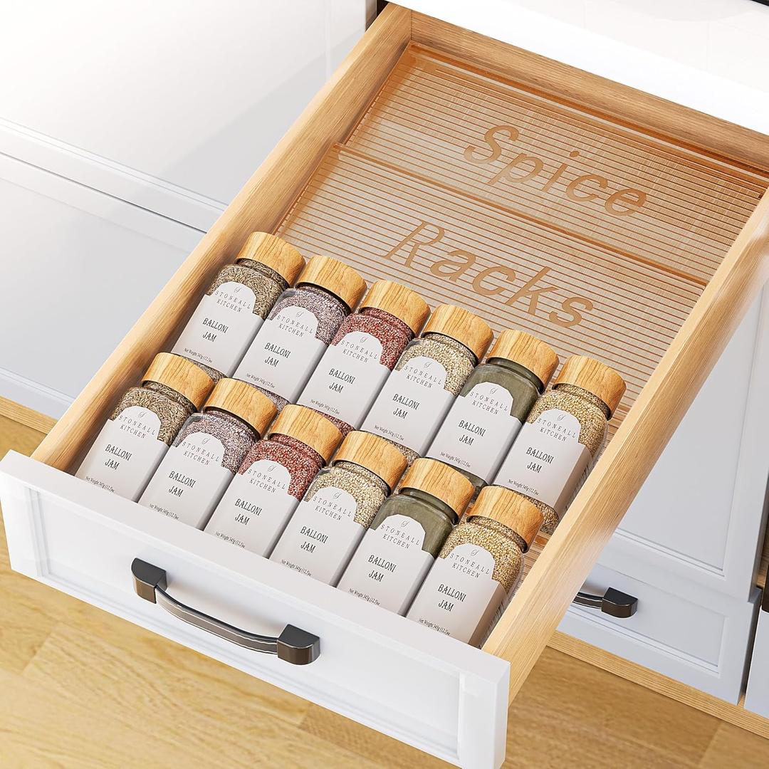 Spice Drawer Organizer, 2 Tier- 2 Pack Amber Acrylic Drawer Seasoning Organizer, Expandable From 11'' to 22'' Kitchen Spice Rack Organizers and Storage for Drawer (Jars not included)