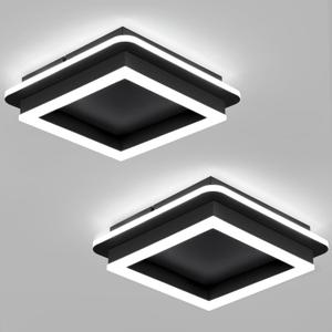 CANEOE 2 Packs Square Flush Mount Ceiling Light, 6000K Modern LED Ceiling Light Fixture, Minimalist Hallway Lighting Fixture Ceiling Lamp for Hallway Entryway Bedroom Balcony (All Black)