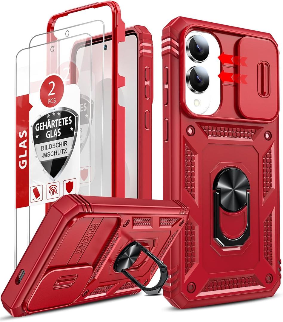 LeYi for Samsung Galaxy S25-Edge Phone Case: Samsung Galaxy S25 Edge Case with Screen Protector [2 Packs], Military-Grade Heavy Duty Protection & Camera Cover Cell Funda para S 25 Edge Men Women, Red