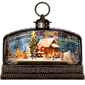 Christmas Snow Globe Christmas Decorations Gifts Santa Claus Snowman Church Cabin Village Scene USB/Battery Timer Music Glitter Snowfall Lantern