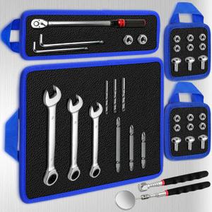 Flexible Magnetic Tool Mat Set with handles, 12.8" x9.5" Non-Slip Magnetic Tool Organizer & &Telescoping Magnetic Tool, Magnetic Tool Mat for Mechanics, Garage, Workshop & Auto Repair(Blue)