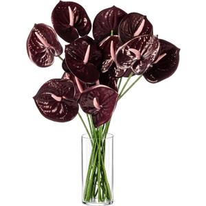 16pcs 24 Inch Artificial Anthurium Flower Tropical Flowers Faux Lily with 3D Printing Effect for DIY Vase Bouquets Centerpiece Home Office Wedding Decor Floral Arrangement (Dark Red)