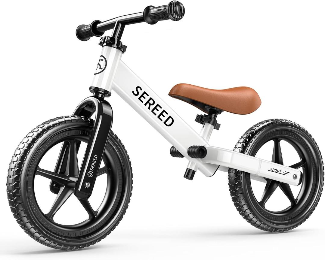 SEREED Toddler Balance Bike 2 Year Old, No Pedal Kids Toy Bike for 2-5 Years Old, Tool-Free Adjustment, Gift for 2-3 Boys Girls, Customize Plate with 3pcs Stickers (White)