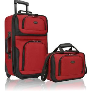U.S. Traveler Rio Lightweight Softside Rolling Carry-on Suitcase, 2-Wheel Set, Red, Size: 21"/14"