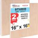 U.S. Art Supply Unfinished Cradled Wood Panels for Painting, 2 Pack of 16x16 inch - Studio Birch Wooden Canvas Boards 3/4" Deep - Mixed-Media Craft, Acrylic, Oil, Encaustic, Paint Pouring Panel Board