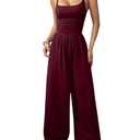 Floerns Women's Summer Jumpsuit Spaghetti Strap One Piece Outfit Wide Leg Baggy Pants Romper Burgundy Small