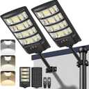 Solar Lights Outdoor, Solar Powered Motion Sensor Solar Street Light, 6500K/4500K/3000K IP66 Waterproof Security Flood Lights with Remote Control for Garden, Yard, Garage, Parking Lot (2 Pack)