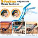 Low Beach Chairs for Adults with High Back, Support 400LBS | Portable Beach Chair with 3-Position Adjustable Upper Backrest, Neck Support & Cup Holder for Beach, Caming, Ocean Blue