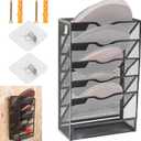 Hanging 5-Tier Mesh Sandpaper Organizer, Metal Sandpaper Organizer for 5 Inch and 6 Inch, Holds 5 Different Sandpapers, Sandpaper Storage Rack, Sandpaper Tool Accessories (Excludes sandpaper)- Black