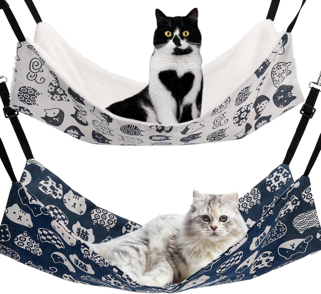 Cat Hammock for Cage Hanging Reversible 2Pack,Pet Hammock Bed Adjustable,Soft Sleeping Hammock for Cats,Ferret,Puppy,Rabbits,Small Animals (L, CAT)