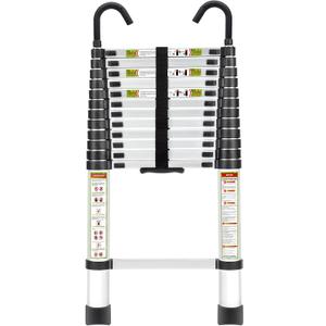 RIKADE Telescopic Ladder, 12.5 ft Aluminum Telescoping Ladder with Non-Slip Feet and Stable Hook, Portable Extension Ladder for Household and Outdoor Working, Max Load 330 lb, Aluminum