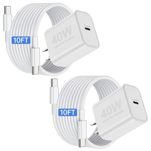 iPhone 17 16 15 Pro Max Charger Fast Charging, 2Pack 40W USB C Charging Block Plug and 10ft Type C to C Cable Cord Long for Apple iPhone 17 Pro Max/17 Air/17/16 Pro/16 Plus/15 Pro/15 Mini/iPad/AirPods, Missing Part