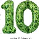 5 x Video Game Number 10 Balloon Different shades of Green Number Balloons for Game Birthday Decorations, Pixel Game Party Supplies 10 Number Balloon
