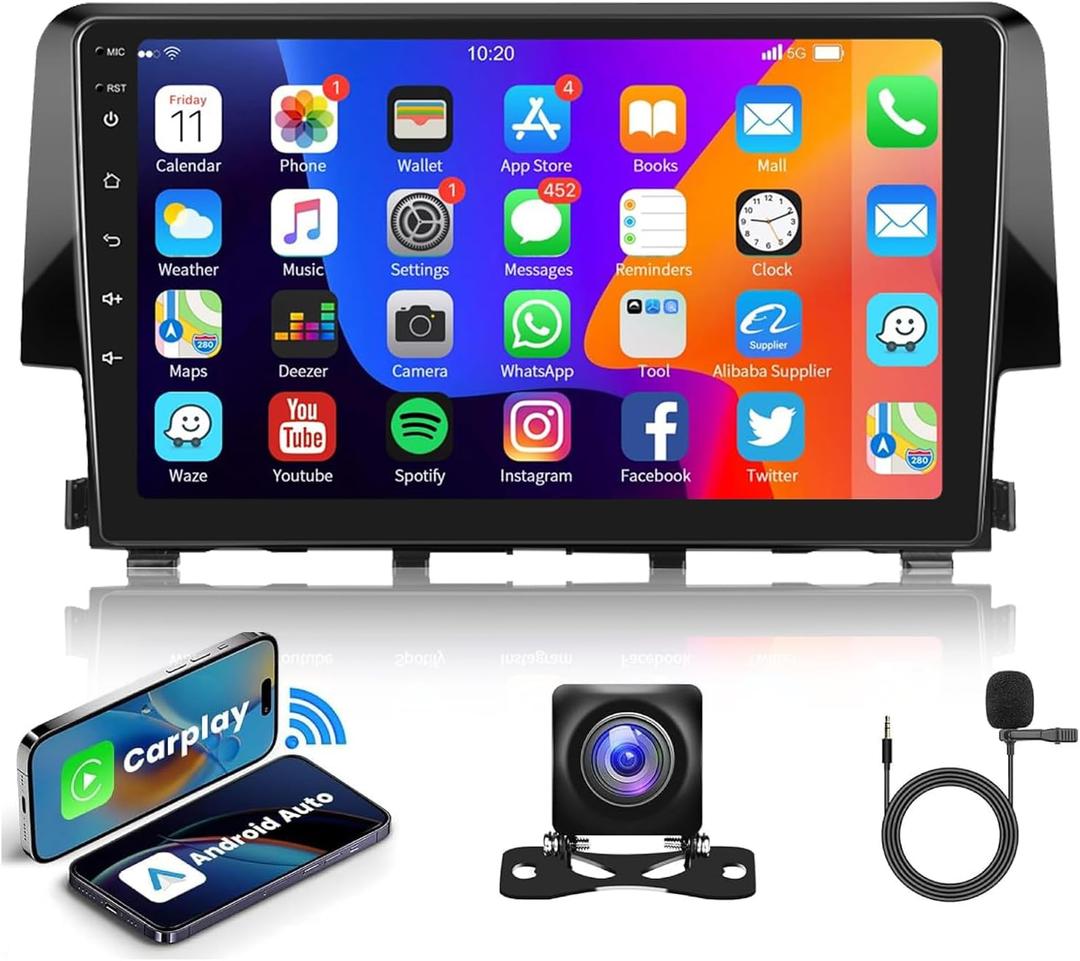 Radio for Honda Civic 2016-2021, 9'' HD 1080P Touch Screen Upgrade Car Stereo with Bluetooth, Mirror Link GPS Navigation WiFi FM Backup Camera Audio Receivers Player Radio for Honda Civic 2016-2021, 9'' HD 1080P Touch Screen Upgrade Car Stereo with Bluetooth, Mirror Link GPS Navigation WiFi FM Backup Camera Audio Receivers Player