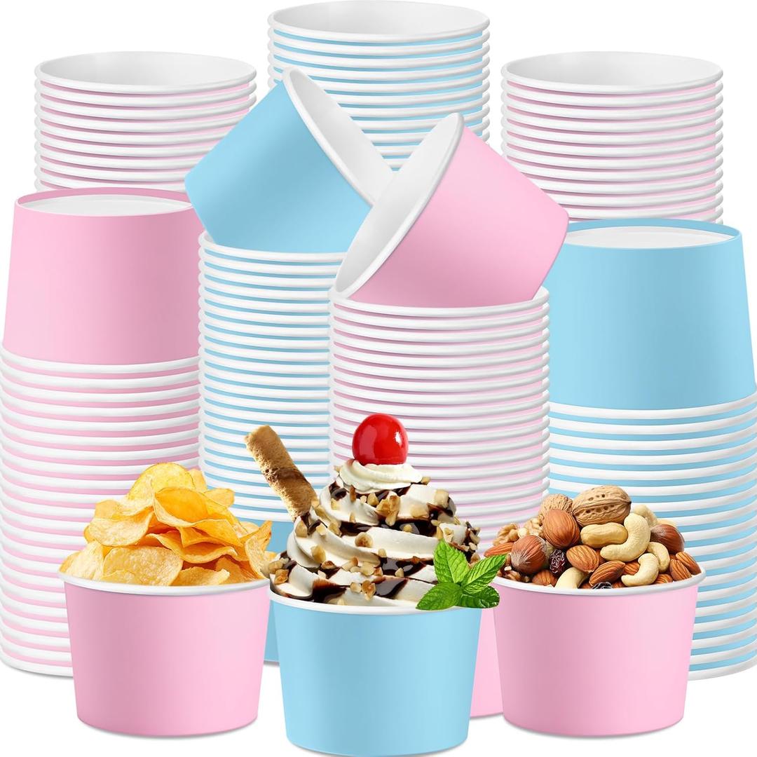 Umigy 60 Pcs Paper Ice Cream Cups 9 oz Disposable Dessert Bowls Snack Paper Cups Soup Bowls Party Supplies for Hot or Cold Food Party Supplies (Baby Pink Blue)