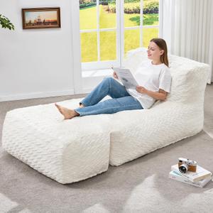 Hobestluk Bean Bag Chair Big Bean Bag Lounger for Adults Bean Bag Couch with Memory Foam Filled for Living Room, Bedroom or Balcony (Chevron Plush White), Large