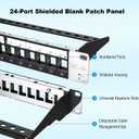 Jadaol 19” 1U Shielded Blank Patch Panel, 24-Port Rack Mount Keystone Panel for Cat6/Cat6a, HDMI, Coax, Fiber & Audio – Metal Frame (No Keystone Jacks Included)
