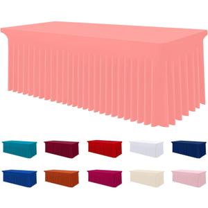 Smiry Spandex Tablecloth, Elastic Fitted Stretch Tablecloth for 4FT Rectangle Tables, Waterproof Washable Table Cover Skirt for Outdoor, Wedding, Banquet & Parties (Coral Red, 48Lx30Wx30H Inch)