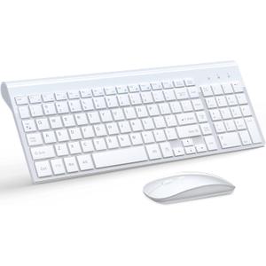 Wireless Keyboard and Mouse Ultra Slim Combo, TopMate 2.4G Silent Compact USB 2400DPI Mouse and Scissor Switch Keyboard Set with Cover, 2 AA and 2 AAA Batteries, for PC/Laptop/Windows/Mac - White