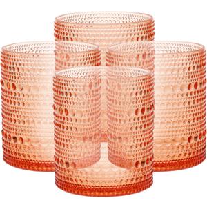 FORTESSA Orbetto Outdoor Hobnail Plastic Drinkware, 10.5 Ounce Double Old Fashioned Outdoor Glass (Set of 4), Break-Resistant Acrylic Drinkware Collection, Coral Blush