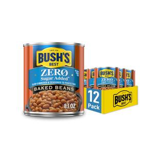 BUSH'S BEST 8.1 oz Canned Zero Sugar Added Baked Beans, Source of Plant Based Protein and Fiber, Low Fat, Gluten Free, (Pack of 12) (EXP 10/01/27)