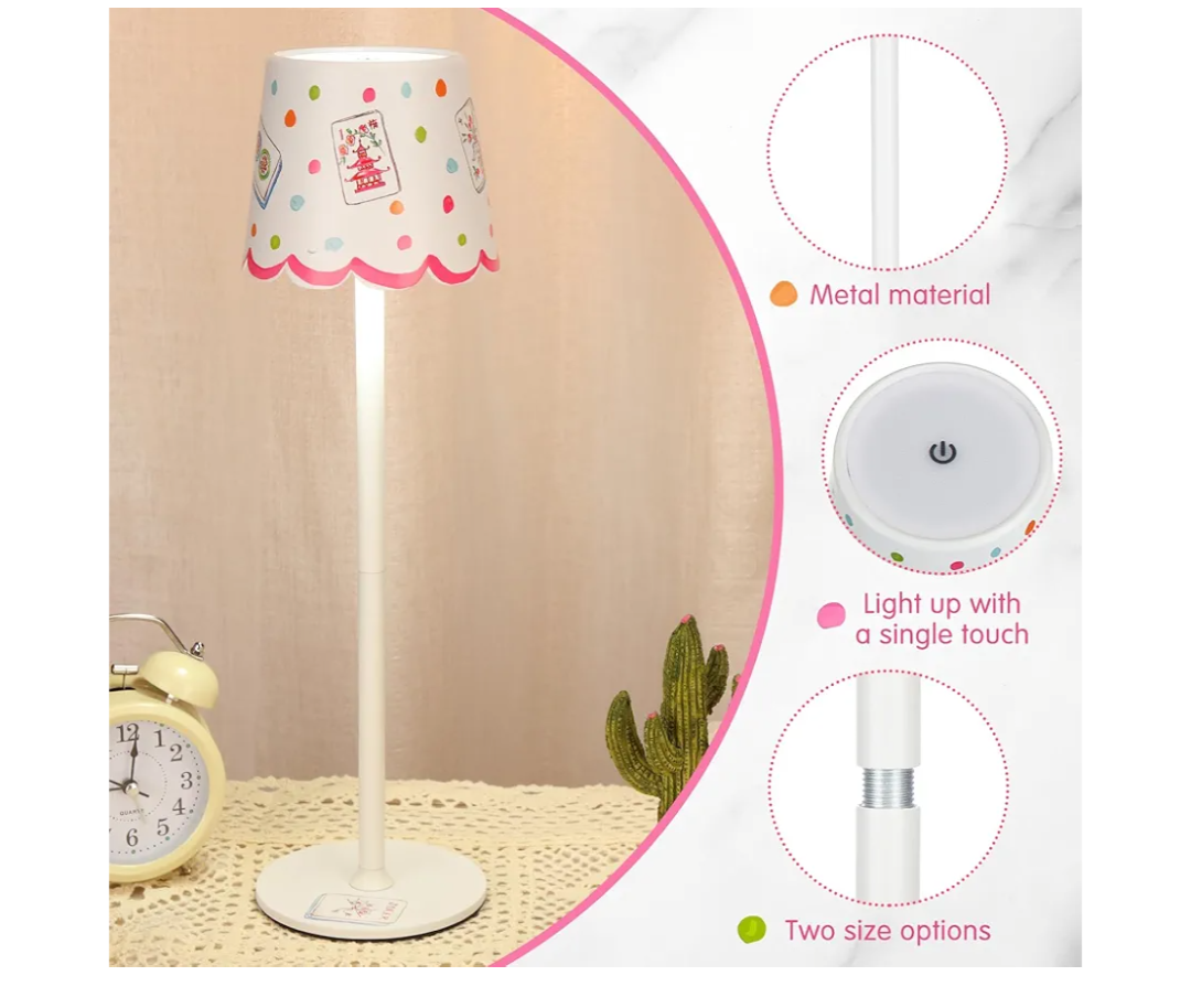 Pickmesh 1 Pack Mahjong Cordless Lamp Scalloped Edge Mahjong Print LED Lamp 3 Color Dimmable Rechargeable Stylish Lamps for Mah Jong Table Living Room Nightstand Desk (Sweet)