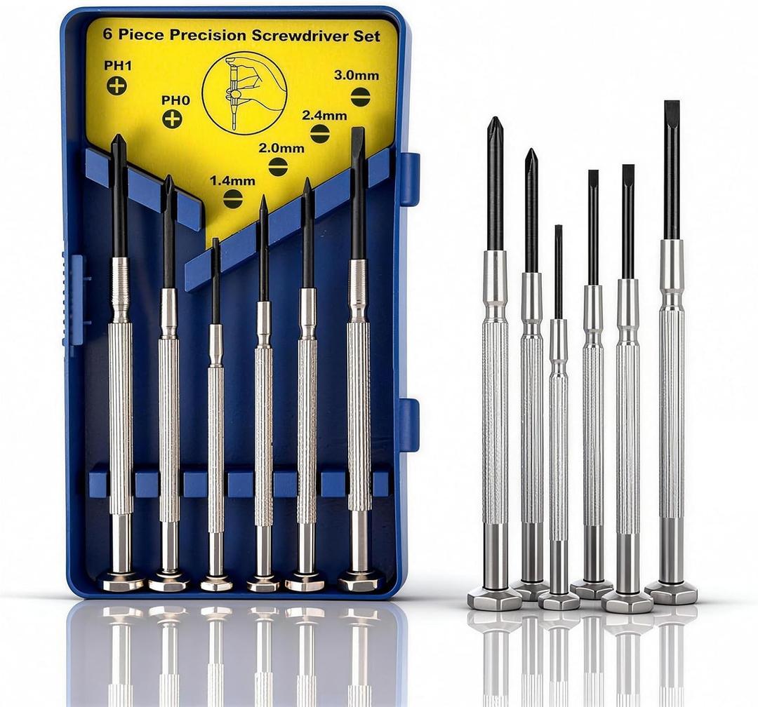 6Pcs Small Screwdriver Set, Mini Screwdriver Set, Eyeglass Repair Screwdriver with 6 Different Size Flathead and Philips Screwdrivers, Ideal for Watch, Jewelers Sold for Seven Years